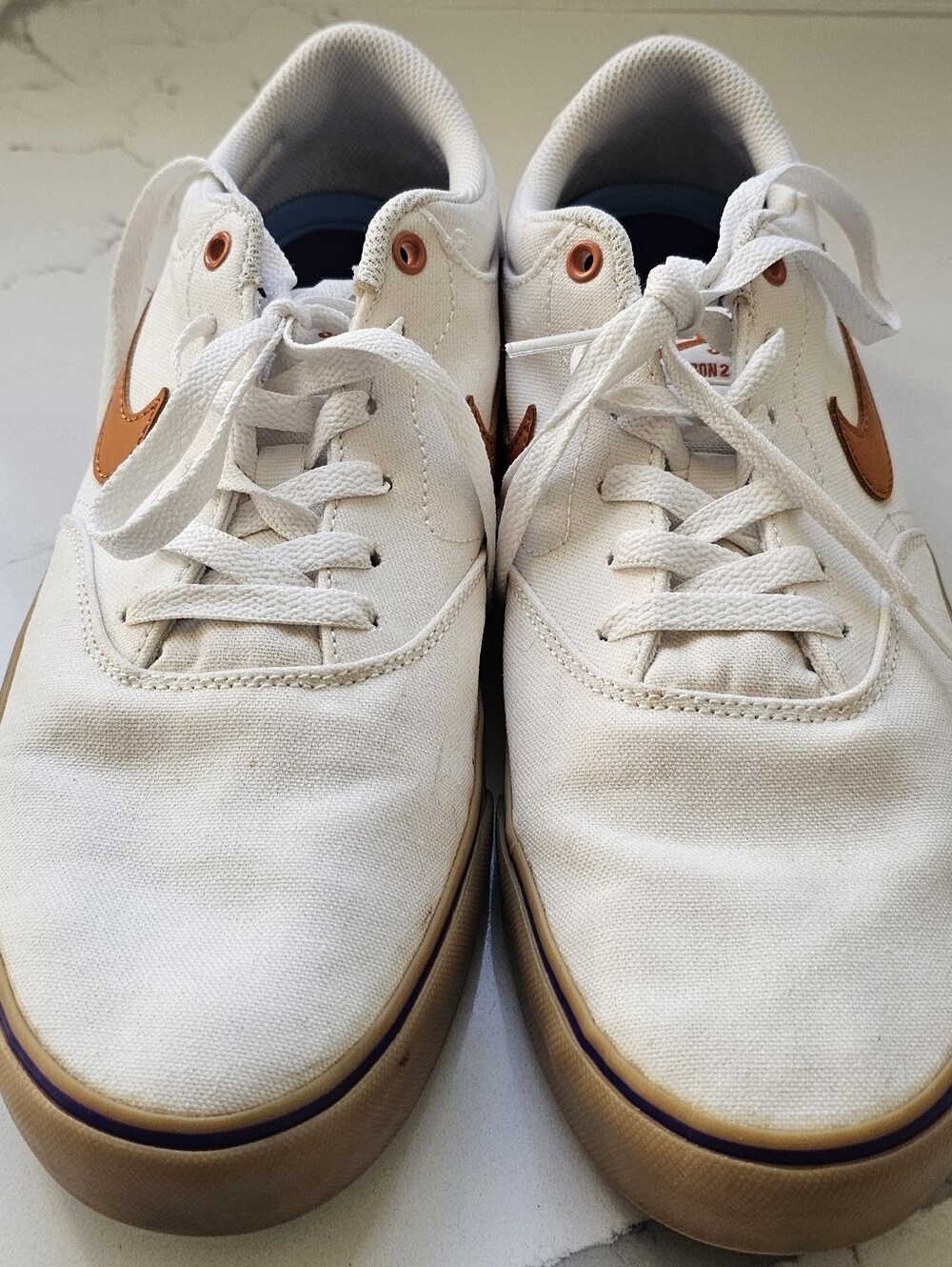 Nike SB Chron 2 Canvas Skate Shoes White Orange Gum Men's Size 9